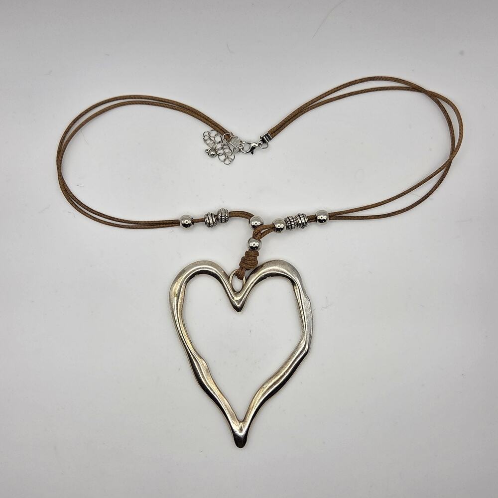 Bohemian Retro Oversized Silver Heart &-Silver Bead Shaped Pendant Necklace